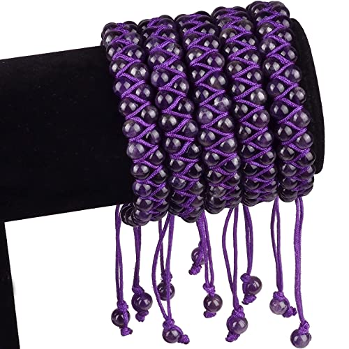 MASSIVE BEADS Double Layer Natural Chakra Healing Power Crystals Macrame Bracelet Yoga Stone Beads Gemstone Meditation Relax Anxiety Bangle for Unisex Women Men - color: Amethyst, size: 4mm