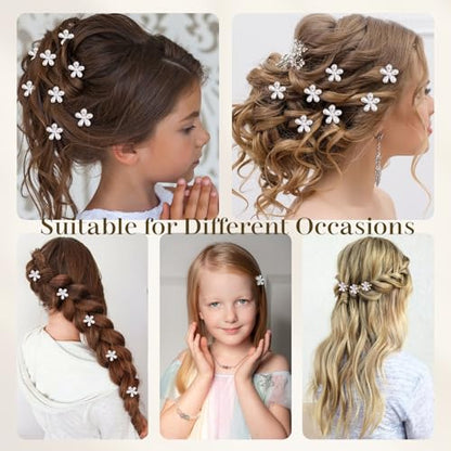 16 Pcs Small Pearl Claw Clips with Flower Design, Mini Hair Clips for Thin Thick Hair, Pearl Hair Accessories for Women Girls Sweet Tiny Hair Clips, Flower Hair Jaw Clamps Nonslip - color: White Flower