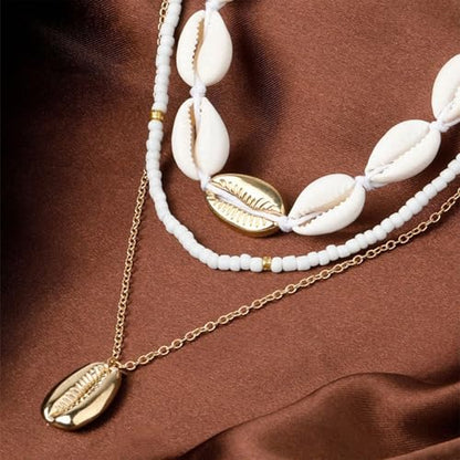 YANCHUN Layered Necklaces for Women Gold Necklace Stack Star Heart Choker Dainty Necklace Love Heart Chain Jewelry Gifts for Women - color: ZA-seashell