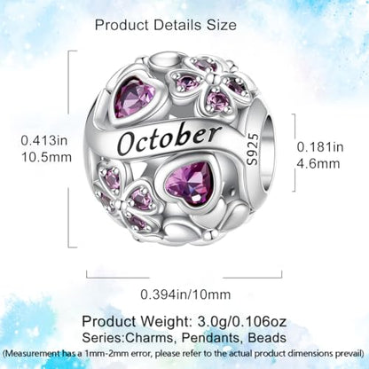 HappyStar 925 Sterling Silver Four Leaf Clover Bead Charm with Cubic Zirconia Birthstone Charms for Bracelets Dangle Pendant Compatible Pandora Bracelets Lucky Charm Birthday Gift - color: 91-October Birthstone Bead