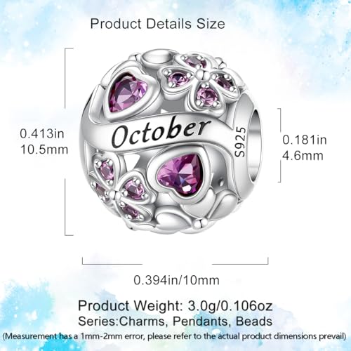 HappyStar 925 Sterling Silver Four Leaf Clover Bead Charm with Cubic Zirconia Birthstone Charms for Bracelets Dangle Pendant Compatible Pandora Bracelets Lucky Charm Birthday Gift - color: 91-October Birthstone Bead