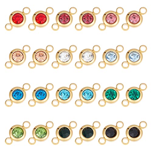 UNICRAFTALE 304 Stainless Steel Golden Rhinestone Connector Charm Flat Round Links Charms Double Loop Ring Charm Necklace Bracket Charms for Jewellery Making - color: 12 Color