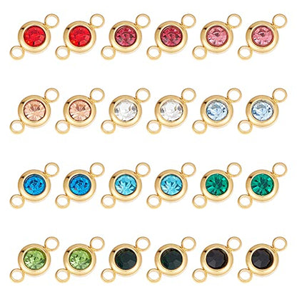 UNICRAFTALE 304 Stainless Steel Golden Rhinestone Connector Charm Flat Round Links Charms Double Loop Ring Charm Necklace Bracket Charms for Jewellery Making - color: 12 Color