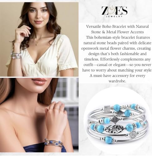 Boho Wrap Beaded Bracelet for Women – Handmade Natural Stone Jewelry – Stainless Steel Adjustable Ethnic Chic Gift - color: Purple Emperor