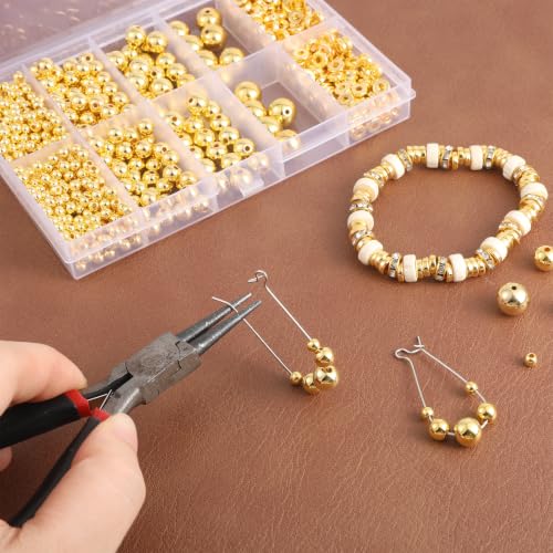 1000 Pcs Gold Beads for Bracelets, Assorted Gold Spacer Beads for Jewelry Making Smooth Round Gold Charms for Bracelets DIY Necklace Bracelet Jewelry Making