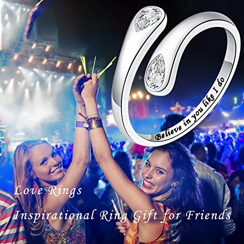 Fookduoduo 925 Sterling Silver Ring Inspirational Jewelry adjustable Wrap Open Rings for Women - style: Believe in you like I do, style 2