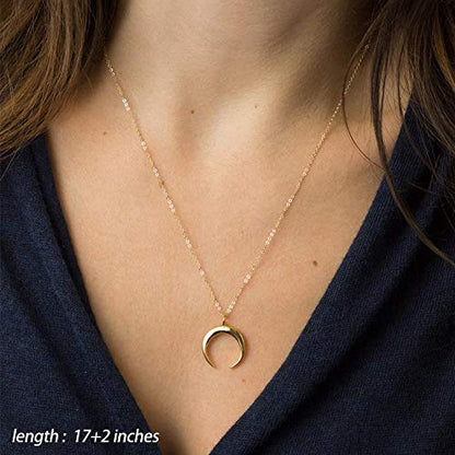 Turandoss Gold Layered Necklaces for Women - 14K Gold Plated Handmade Multilayer Bar Pearls Coin Disc Moon Butterfly Medallion Adjustable Dainty Layered Choker Necklaces for Women Jewelry - style: "3PCS -14k-Gold-Plated Chain&Crescent&Bar