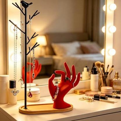 Branch Jewelry Rack Organizer for Ring Earrings Necklace Bracelet,Suitable for Living Rooms, Bathrooms,Offices,etc. - Red Velvet Hand - color: C Black