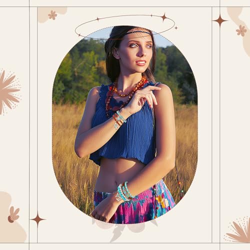 Inbagi 3 Pcs Turquoise Bracelet for Women Western Leather Jewelry for Women Silver Bohemian Beaded Stackable Bracelets Turquoise Cuff Bracelets - style: Classic