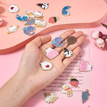 Enamel Cat Charms Alloy Enamel Pendants Cute Animal Pendants Lovely Cute Kitty Charm for Bracelet DIY Necklace Earrings Keychain Dangle Craft Jewelry Making - style: Snack Cat