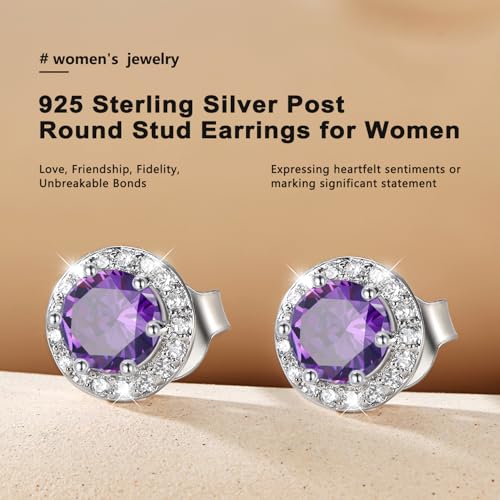 Bestyle 8mm Small Birthstone Earrings for Women with Hypoallergenic Sterling Silver Post,Sparkle Heart/Round Womens Studs Earrings, Great Birthday/Christmas/Anniversary Jewelry for Wife Mother - color: 06. June Alexandrite-Round