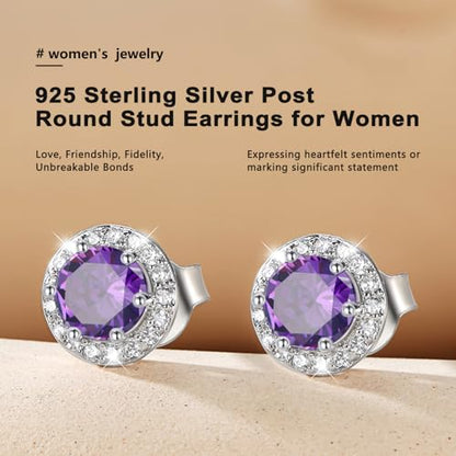 Bestyle 8mm Small Birthstone Earrings for Women with Hypoallergenic Sterling Silver Post,Sparkle Heart/Round Womens Studs Earrings, Great Birthday/Christmas/Anniversary Jewelry for Wife Mother - color: 06. June Alexandrite-Round