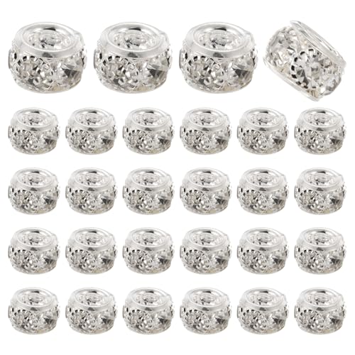 uxcell 40 Pcs 8mm Large Hole Rhinestone Beads, European Spacer Bead, Rondelle Loose Charm Beads for DIY Jewelry Making Bracelet Accessories (Bright Silver) - color: Bright Silver, size: 8 mm