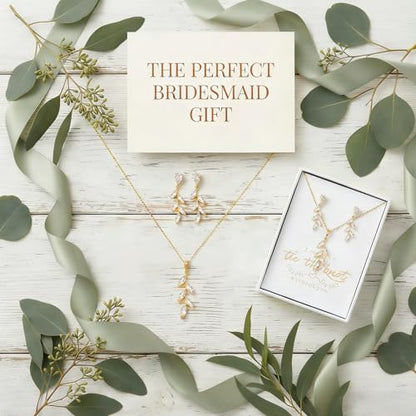 DHQH Bridesmaid Necklace Earrings Set Gifts I Couldn't Say I DO Without You Cubic Zirconia Leaf Pendant Necklace Bridesmaid Proposal Gift Set of 4 6 - color: rose-drop-6set