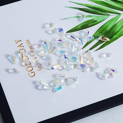 LONGWIN 72pcs AB Teardrop Crystal Beads 7x14mm Waterdrop Glass Beads for Jewelry Making, Earrings, Necklaces, Bracelets - size: 72pcs 7x14mm