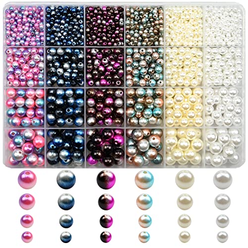 1890pcs 6 Colors Gradient Imitation Pearls Faux ABS Pearl Beads Smooth Rainbow Beads for DIY Jewelry Making Earrings Necklaces Bracelets(4/6/8/10mm Mixed) - color: Rainbow