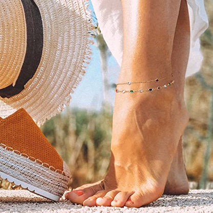 Gold Anklets for Women 14K Gold Plated Tiny Bead Anklet Colorful Tassel Foot Chain Dainty Adjustable Cute Summer Beach Boho Anklets Jewelry Gift - color: colorful drop A