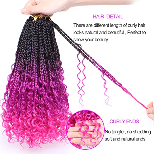 Unionbeauty 8PCS Boho Box Braids with Curly Ends Butterfly Bohemian Hippie Braids Crochet Hair 14Inch Goddess Box Braids Pre-looped Ombre Purple Synthetic Braiding Hair Extension for Black Woman 3/3# - color: 33#, size: 14 Inch (Pack of 8)