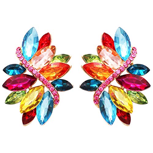 Rosemarie Collections Women's Dazzling Crystal Marquis Leaf Cluster Statement Clip On Earrings, 1.87" - style: Multicolor Crystal Gold Tone