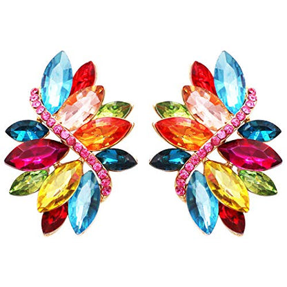 Rosemarie Collections Women's Dazzling Crystal Marquis Leaf Cluster Statement Clip On Earrings, 1.87" - style: Multicolor Crystal Gold Tone