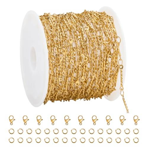 UMAOKANG 5 Meters Gold Plated Jewelry Making Chains on Spool Dainty Stainless Steel Stick Chain Bulk Thin Craft Chain Roll - color: Stick Gold