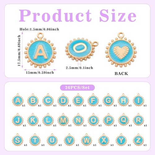 Cheriswelry Letter Alphabet Charm for Jewelry Making Initial Letter A-Z Pendants Flat Round Hexagon Alloy Enamel Charms for Necklace Bracelet Earring Jewelry Making DIY Craft - color: Dark Turquoise
