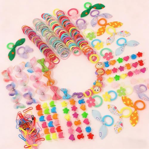 555 Pcs Cute Hair Accessories for Women, Flower and Butterfly Snap Clips, Colorful Hair Ties, and Elastic Bands