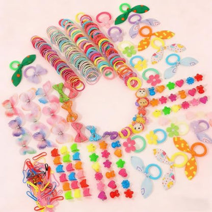 555 Pcs Cute Hair Accessories for Women, Flower and Butterfly Snap Clips, Colorful Hair Ties, and Elastic Bands