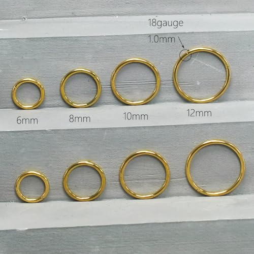 18G nose rings clicker earrings 4pair(8pcs) for women |18g Septum rings Hinged Segment Nose Rings Helix Daith Tragus Sleeper hoop Body Piercing jewelry for Women Men thin gold nose ring hoop earrings set(6-12mm 8pcs 18G 1.0MM Gold)
