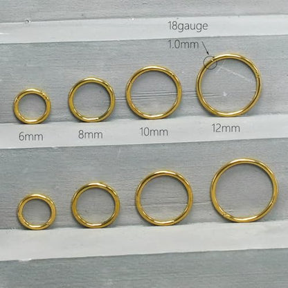 18G nose rings clicker earrings 4pair(8pcs) for women |18g Septum rings Hinged Segment Nose Rings Helix Daith Tragus Sleeper hoop Body Piercing jewelry for Women Men thin gold nose ring hoop earrings set(6-12mm 8pcs 18G 1.0MM Gold)