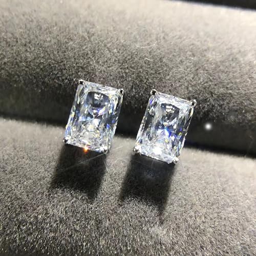 925 Sterling Silver 2-4 Carat Lab Simulation-Diamond Stud Earrings 5A Cubic Zirconia Stud Earrings Hypoallergenic White Gold Plated, Perfect Jewelry Gifts - style: Rectangular 5x7MM