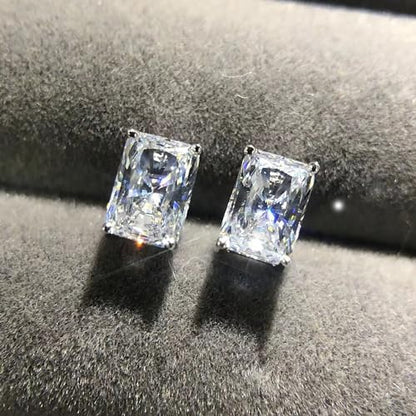 925 Sterling Silver 2-4 Carat Lab Simulation-Diamond Stud Earrings 5A Cubic Zirconia Stud Earrings Hypoallergenic White Gold Plated, Perfect Jewelry Gifts - style: Rectangular 5x7MM