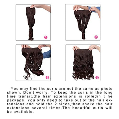 REECHO 16" 1-Pack 3/4 Full Head Curly Wavy Clips in on Synthetic Hair Extensions HE008 Hairpieces for Women 5 Clips 3.9 Oz per Piece - Dark Brown - color: Dark Brown, size: 16 Inch (Pack of 1)