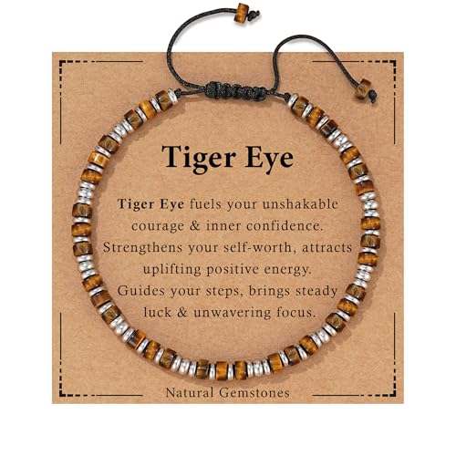 Healing Crystal Bracelet for Men Women, Triple Protection Hematite Black Obsidian Tiger Eye Natural Gemstone Beaded Bracelets Jewelry Gifts for Him - color: Tiger Eye
