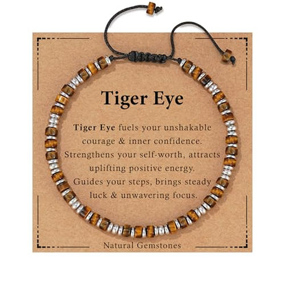 Healing Crystal Bracelet for Men Women, Triple Protection Hematite Black Obsidian Tiger Eye Natural Gemstone Beaded Bracelets Jewelry Gifts for Him - color: Tiger Eye