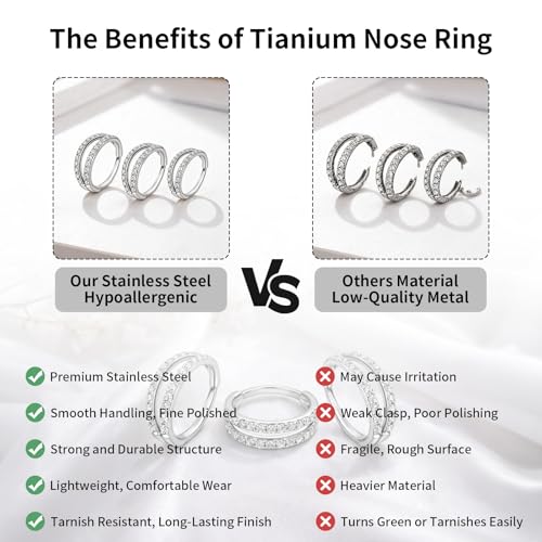 20/16G CZ Hinged Nose Rings Hoop, 316L Surgical Stainless Steel Cartilage Earring, Septum Clicker Ring, Daith Helix Rook Tragus Conch Lip Lobe Piercing Jewelry - color: A Silver Double Open Ring with Blue Silver CZ, size: 1pc 20 Gauge 6mm