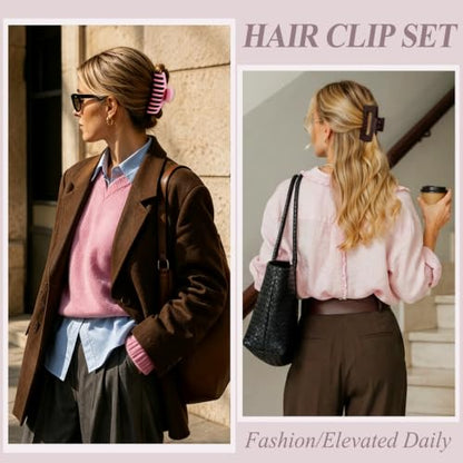 TOCESS Pink Brown Large Claw Clips: 8 Pack 4.3" Neutral Matte Hair Clips | Strong Hold Jumbo Jaw Clips for Thick, Thin, Curly & Fine Hair Women Pink, Apricot, Mocha and Dark Brown - color: Milk Tea, Agarwood, Sakura, Misty Rose