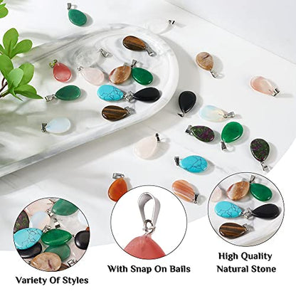 24pcs Teardrop Shaped Stone Pendants 12 Styles Natural & Synthetic Gemstone Charms Mixed Healing Chakra Crystal Pendant for Stone Jewelry - color: 1-Mixed Color-Teardrop-12 Styles