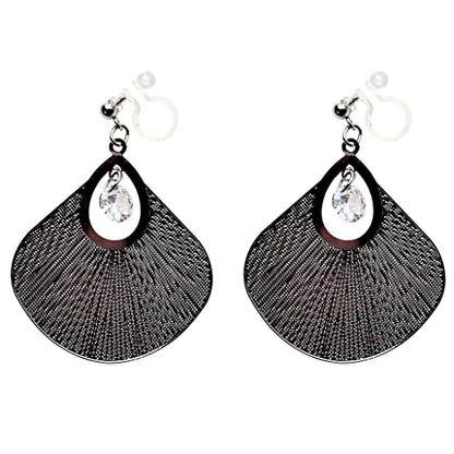 Drop Cubic Zirconia Invisible Clip On Earrings for Women Not Pierced Gold Teardrop Sqaure CZ Crystal Dangle Gold Silver Comfortable Clip On Earrings Bridal Wedding Prom - color: Fan Silver