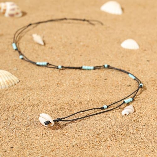 Dainty Boho Beaded Choker Necklace Beach Layered Colorful Bead Necklace Jewelry Gifts for Women - color: Tur