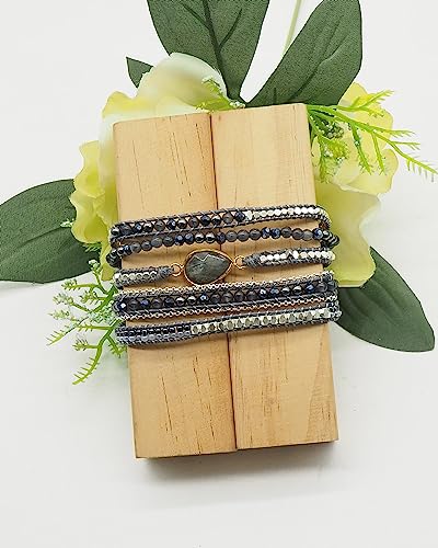 Bracelet for Women – Handmade Vegan Boho Natural Stone Layered Bracelet, Thailand Bohemian Stackable Beaded Wrap Bracelets, Summer Hippie Bracelet Stack, Fashion Jewelry Gifts - color: A3-Nightfall
