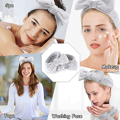 Casoty 8 Pcs Grey Spa Hair Bands for Women, Bow Fleece Headbands for Makeup, Shower, Yoga, and Skincare - color: Gray