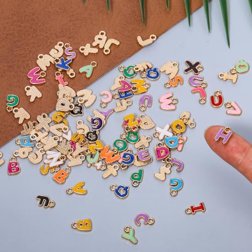 200 Pcs A-Z Metal Letter Charms for Jewelry Making, Capital Alphabet Charm Colorful Initial Charm Alphabet Enamel Pendant for DIY Bracelet, Necklace, Earrings, Jewelry Craft Making, Multicolor