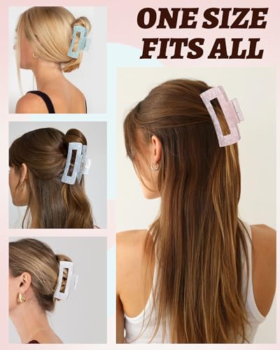 4PCS Large Claw Clips for Thick Hair, Large Acrylic Hair Clips | Modern Marble Geometric Design, Non-Slip Secure Hold for Long Hair, Buns, Updos and Everyday Styling - color: White + Pink + Blue + Cyan