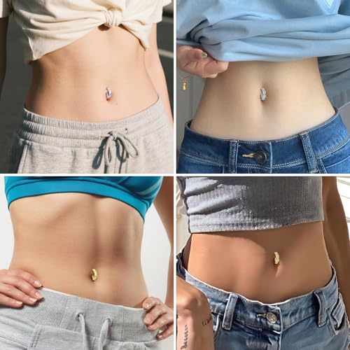 1/4 Inch Short Belly Button Rings 14G 6mm Stainless Steel Short Belly Navel Button Rings for Women Men - color: Silver & Gold clicker -4PCS