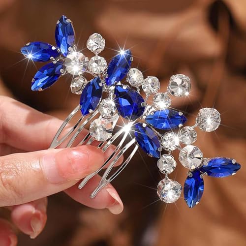 Catery Blue Wedding Hair Comb Crystal Bridal Side Clip Rhinestones Bridesmaid Hairpiece Accessories for Brides and Women (Blue) - color: D Blue