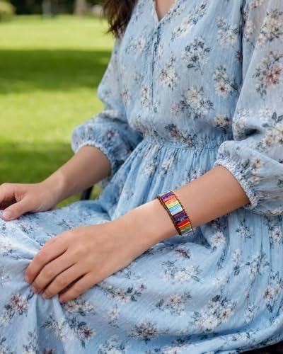 Boho Leather Wrap Bracelet for Women Handmade Colorful Natural Stone Beaded BraceletAdjustable Bohemian Beach Vacation Jewelry Gift