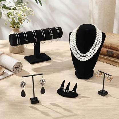 Novabright 5 Pcs Velvet Jewelry Display Set Necklace Bust Holder T Bar Bracelet Earring Holder Ring Finger Jewelry Display Stand