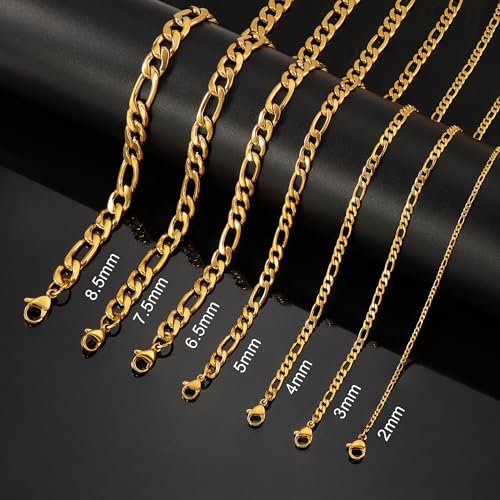 Monily 24K Gold Plated Figaro Chain Stainless Steel Necklace Men Women - color: 24K Gold Plated 12mm