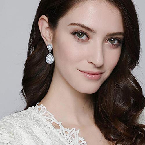 EVER FAITH Women's Austrian Crystal Wedding Tear Drop Dangle Earrings | Bridal Prom Jewelry for Bride Bridesmaid - color: Clear Silver-Plated-Base